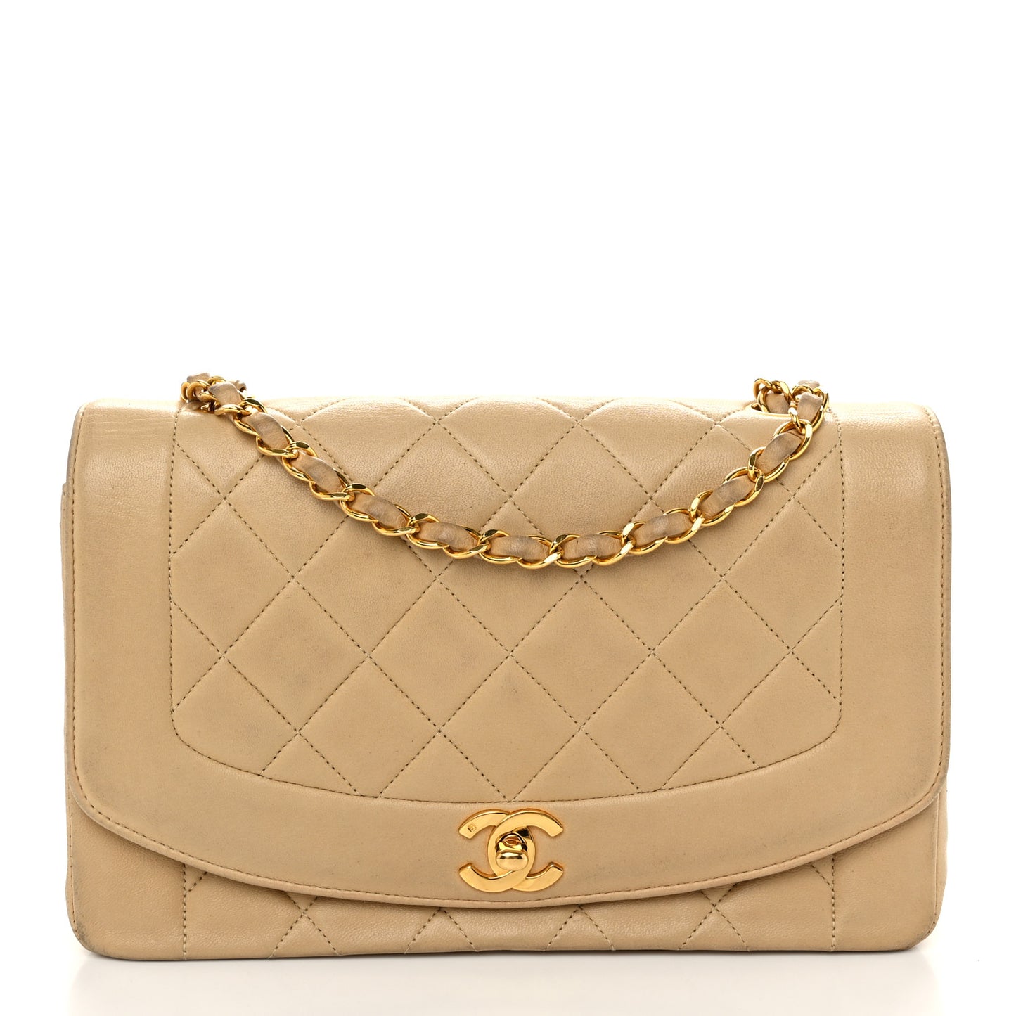 Lambskin Quilted Medium Single Flap Beige