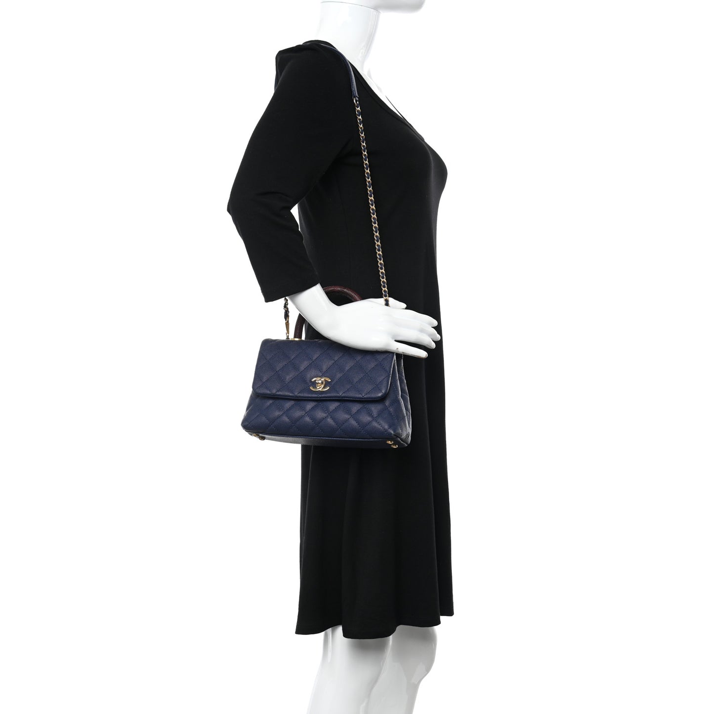 Caviar Quilted Lizard Embossed Mini Coco Handle Flap Navy Blue