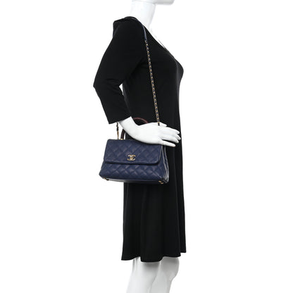 Chanel Caviar Quilted Lizard Embossed Mini Coco Handle Flap Navy Blue 3 of 11