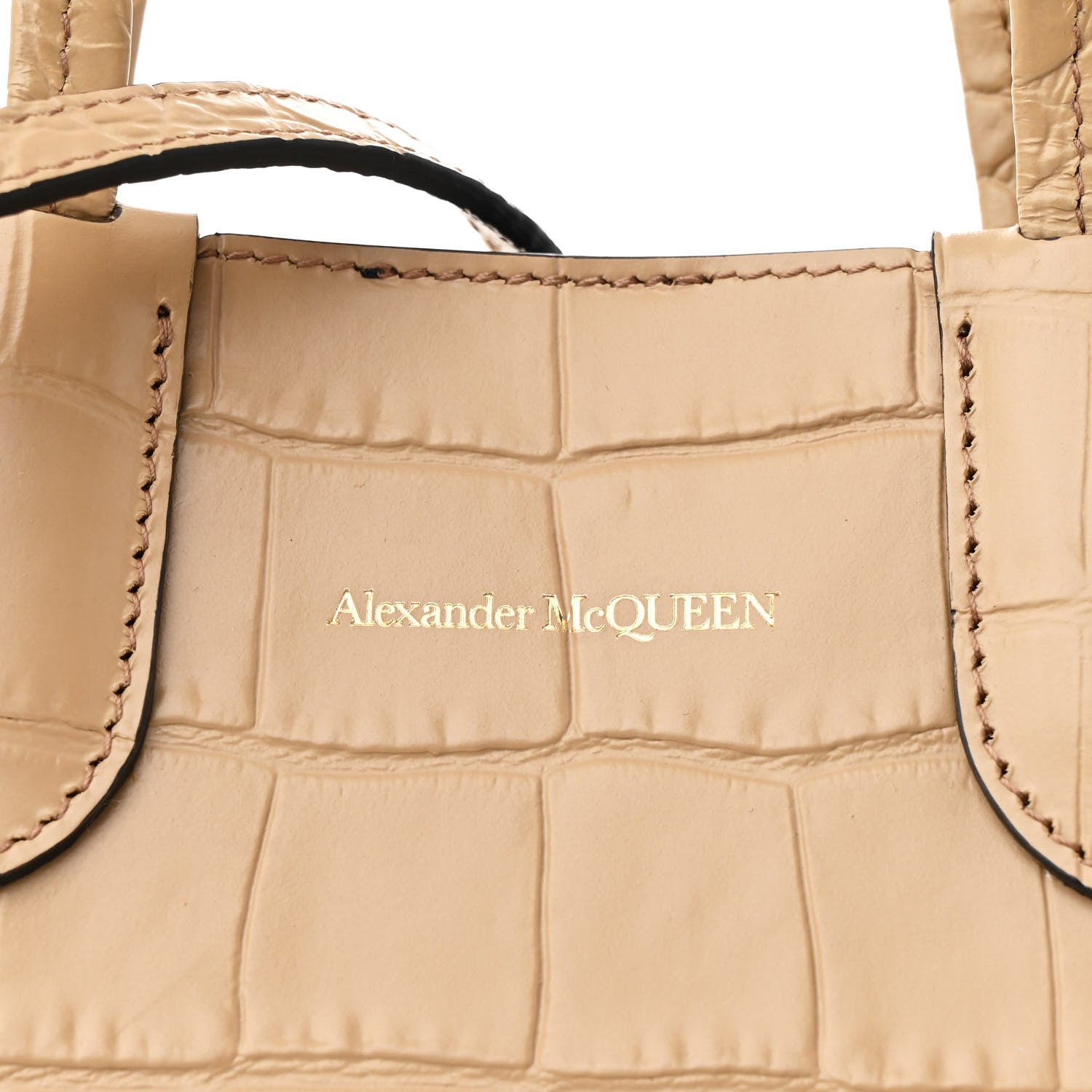 Alexander McQueen Calfskin Crocodile Embossed Mini Shopper Beige 7 of 9