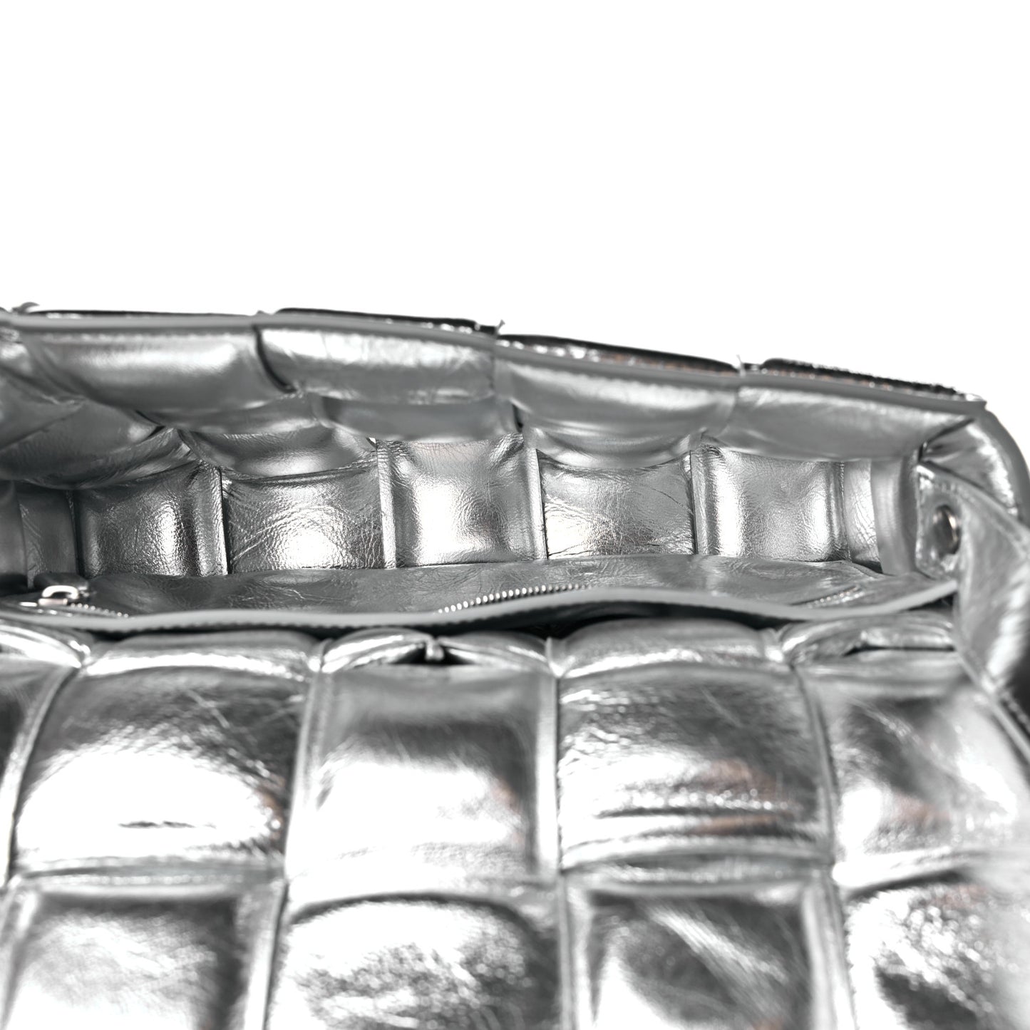 Metallic Lambskin Padded Cassette Crossbody Bag Silver