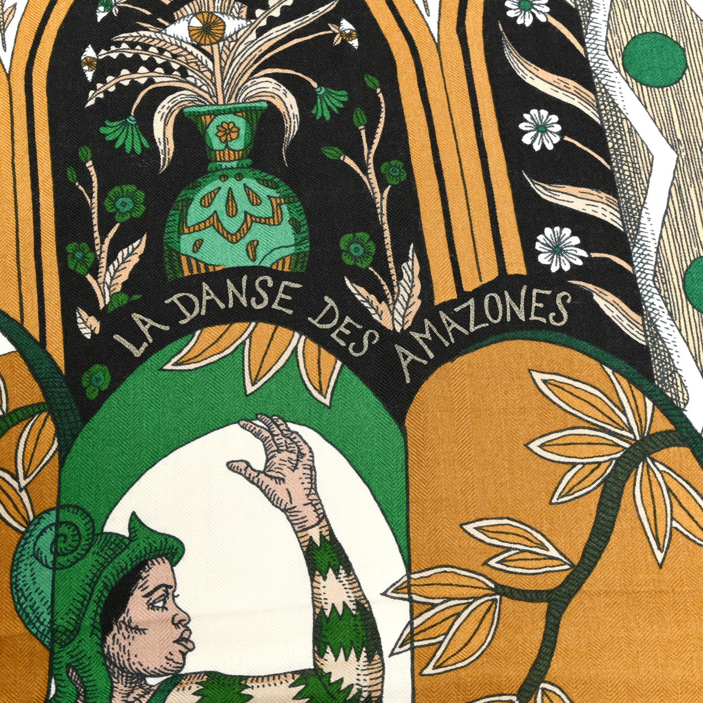 Cashmere Silk La Danse Des Amazones Shawl 140 Vert Noisette White