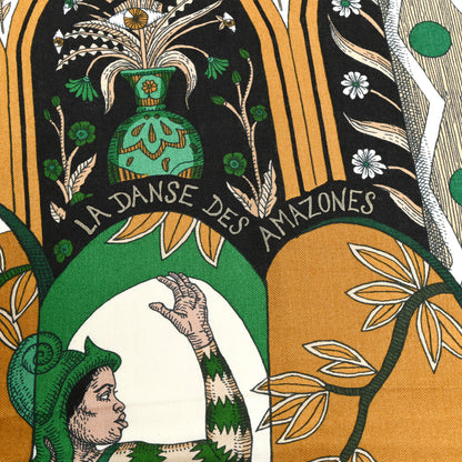 Hermes Cashmere Silk La Danse Des Amazones Shawl 140 Vert Noisette White 5 of 5