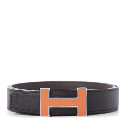 Hermes Swift Epsom 32mm Enamel Quizz H Belt 90 Black Chocolate 1 of 6