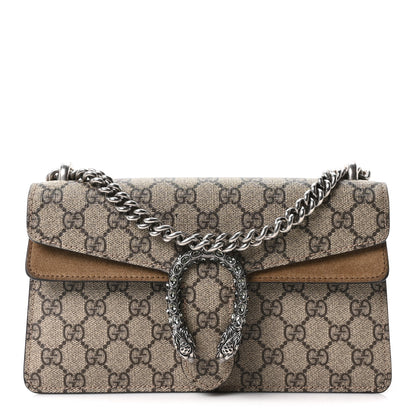 Gucci GG Supreme Monogram Suede Crystal Small Dionysus Shoulder Bag Beige Ebony Taupe 1 of 10