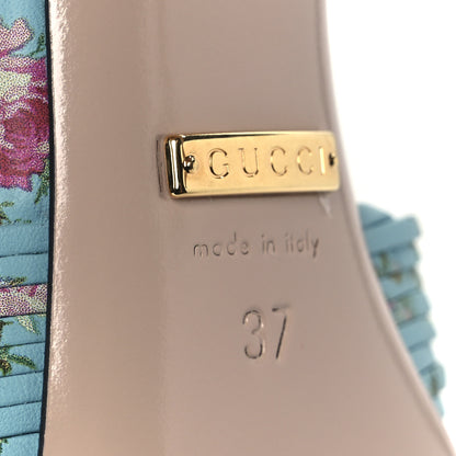 Gucci Malaga Kid Floral Print Knotted Allie Sandals 37 Aquamarine 8 of 9