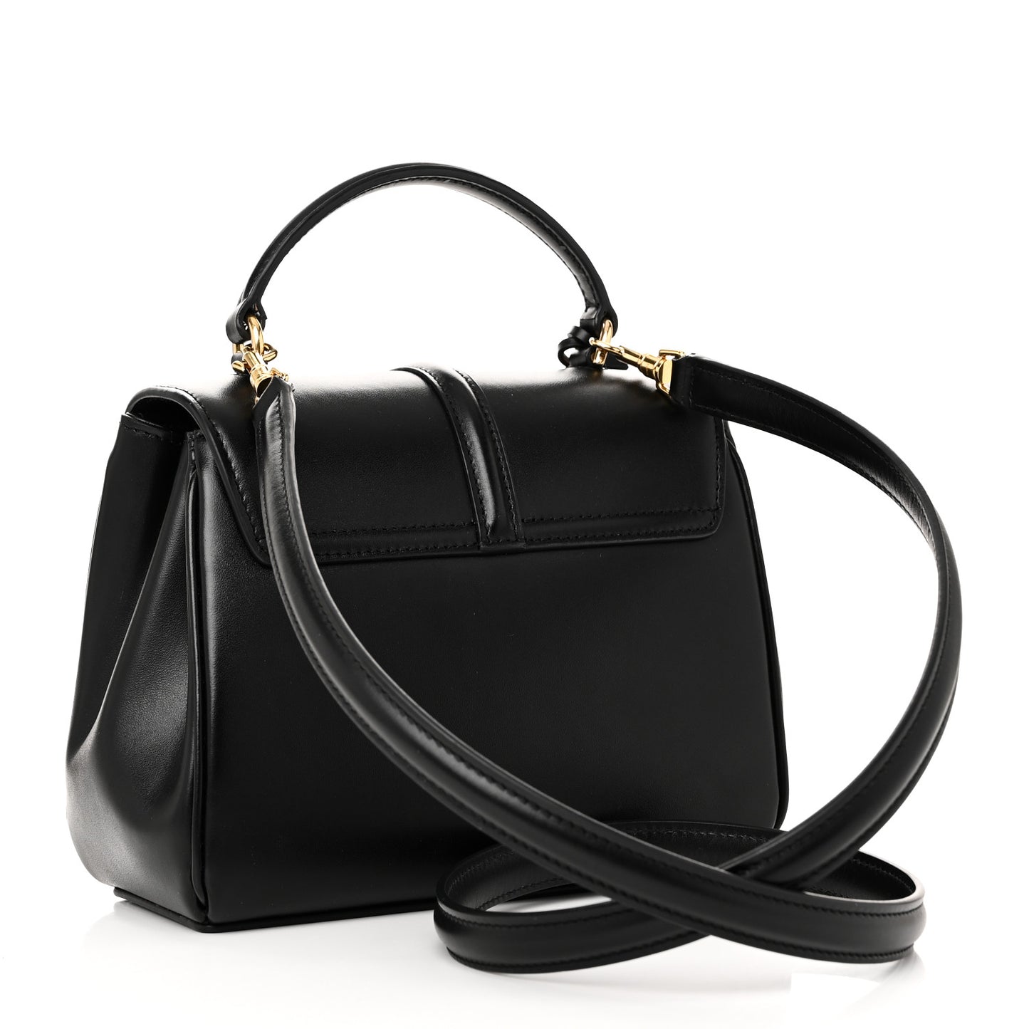 Satinated Calfskin Mini 16 Top Handle Bag Black