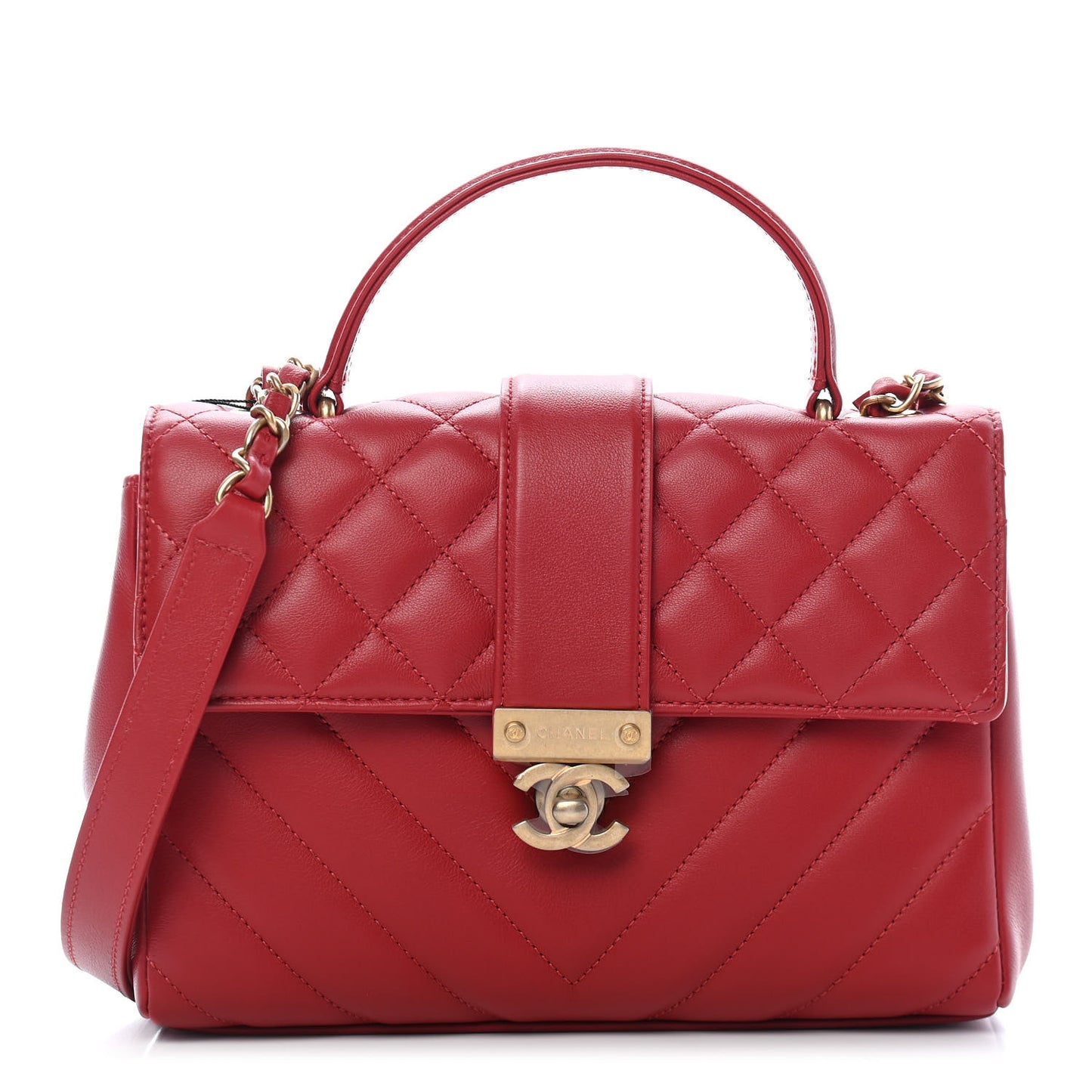 Calfskin Quilted Chevron In The City Bag Red