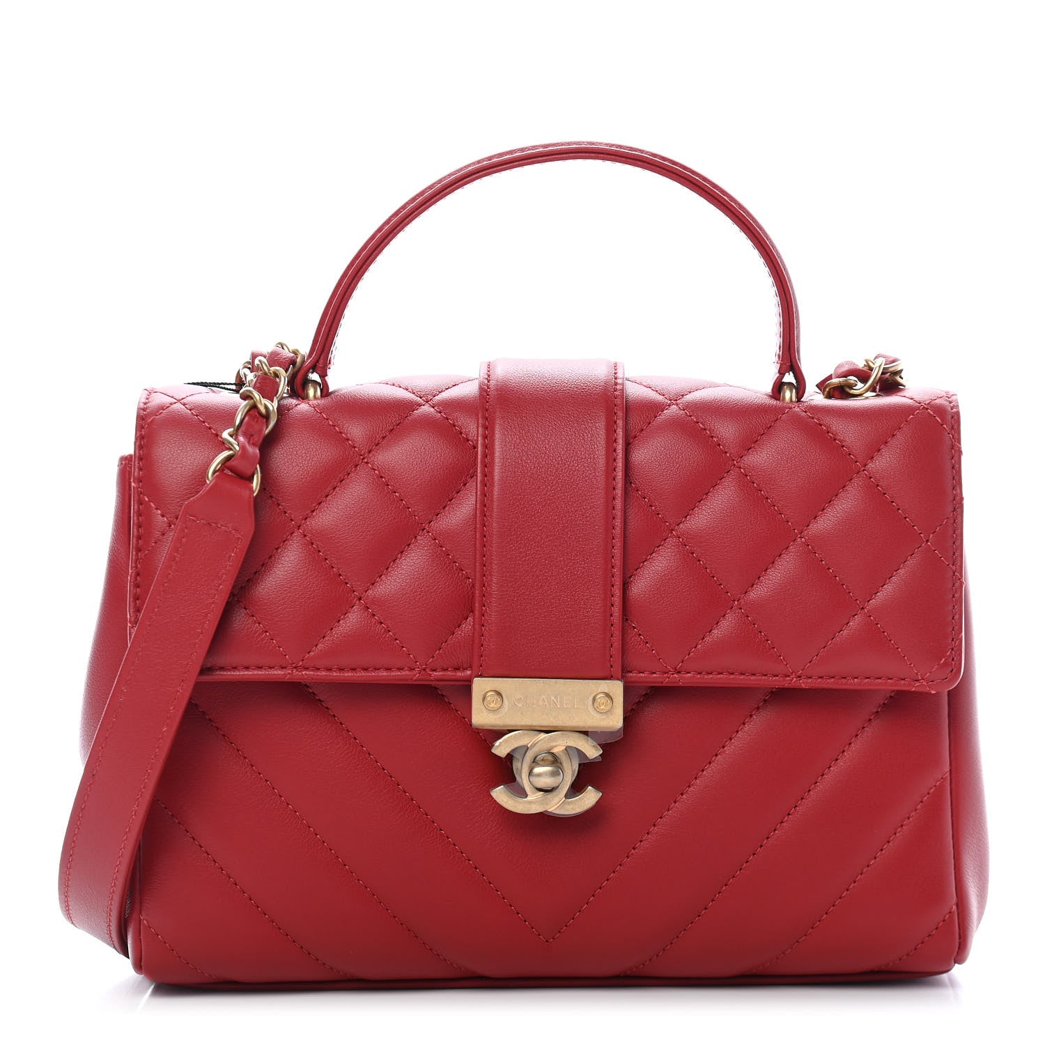Chanel Calfskin Quilted Chevron In The City Bag Red 1 of 9