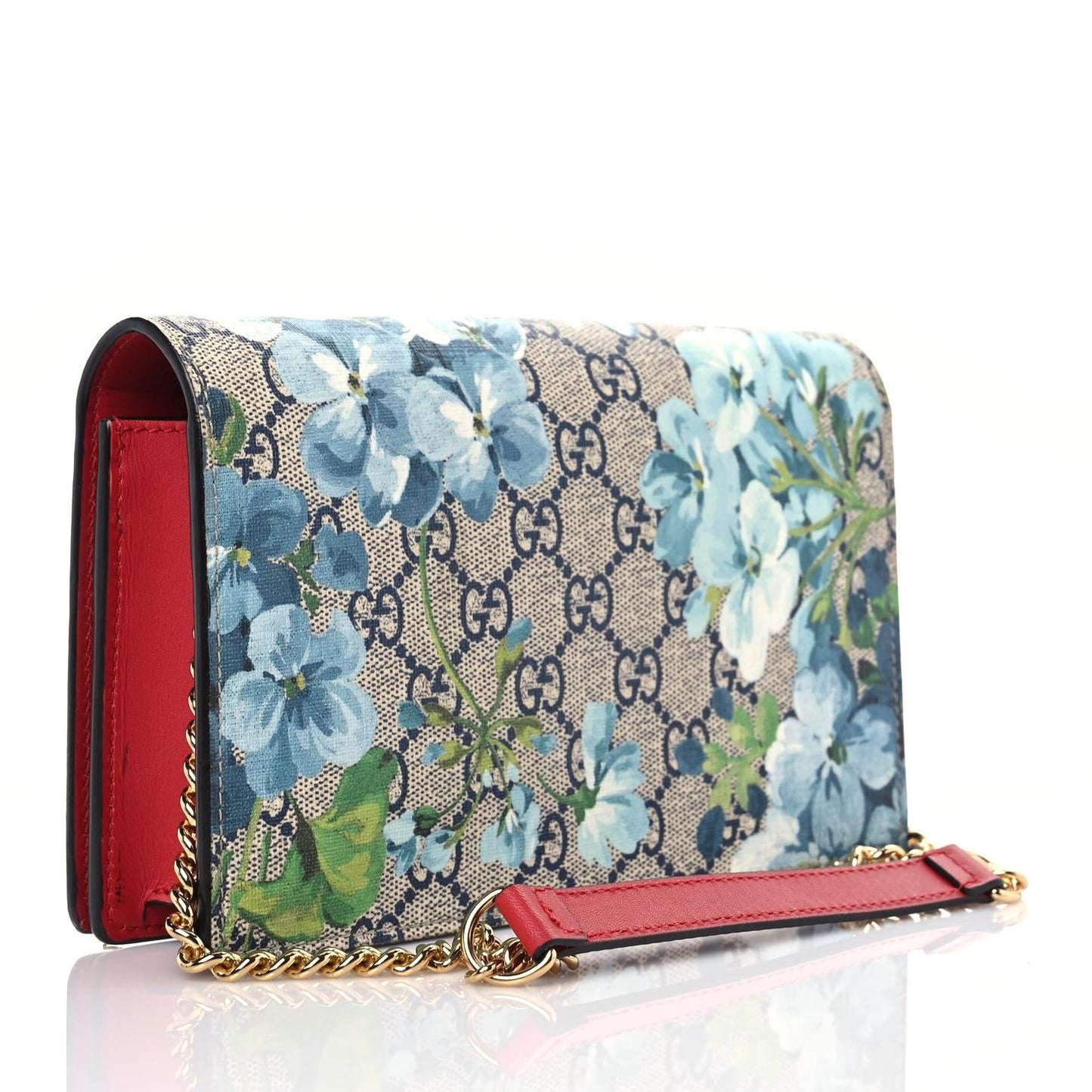 GG Supreme Monogram Blooms Chain Wallet Blue