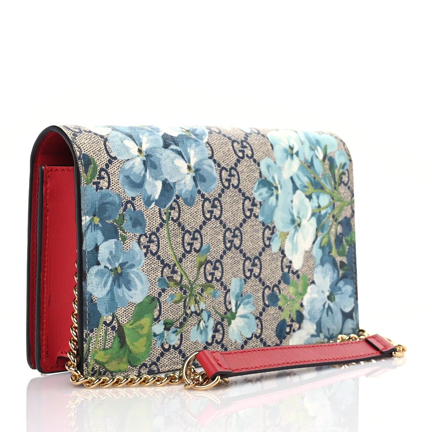 Gucci GG Supreme Monogram Blooms Chain Wallet Blue 3 of 11