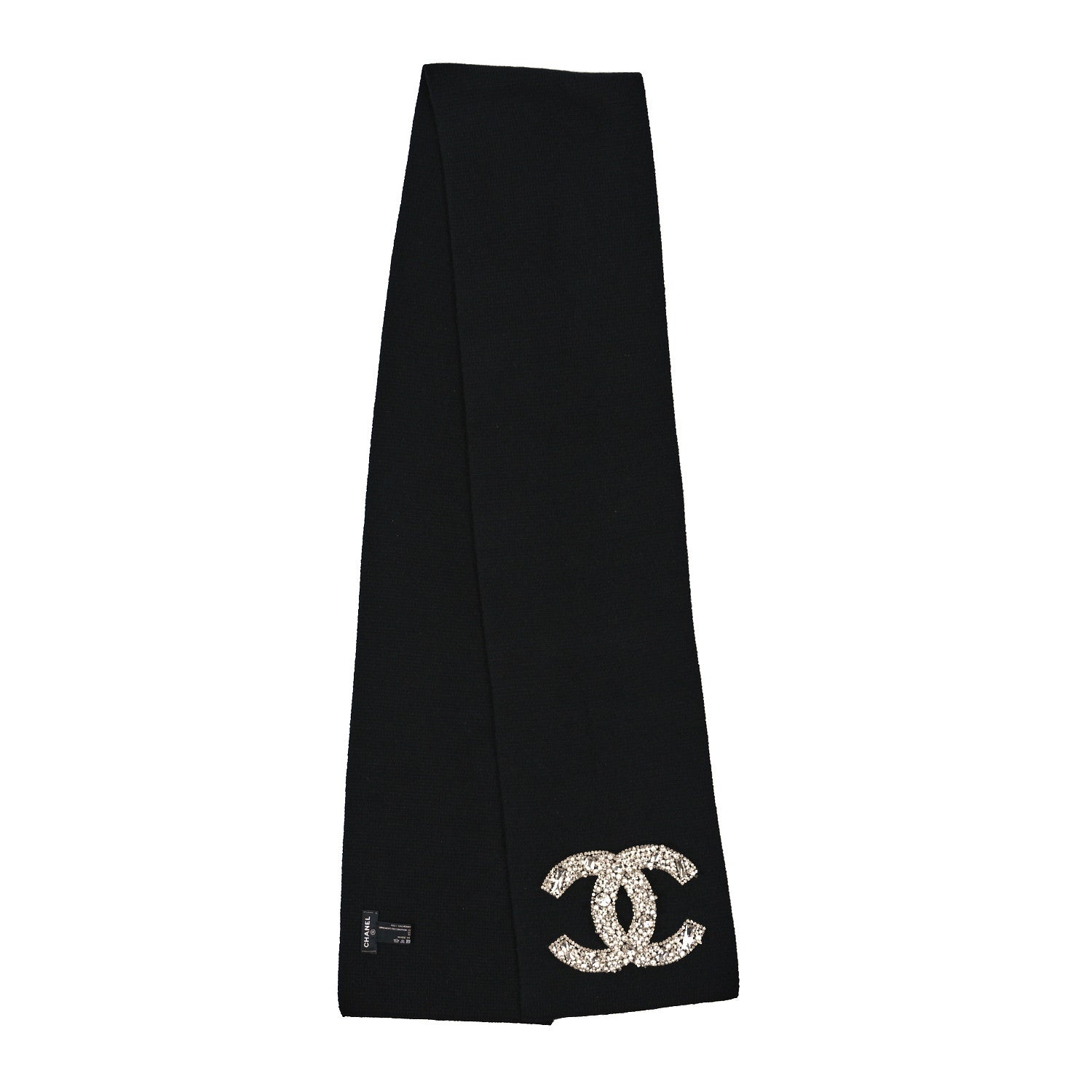 Chanel Cashmere Crystal Pearl CC Scarf Black 2 of 3