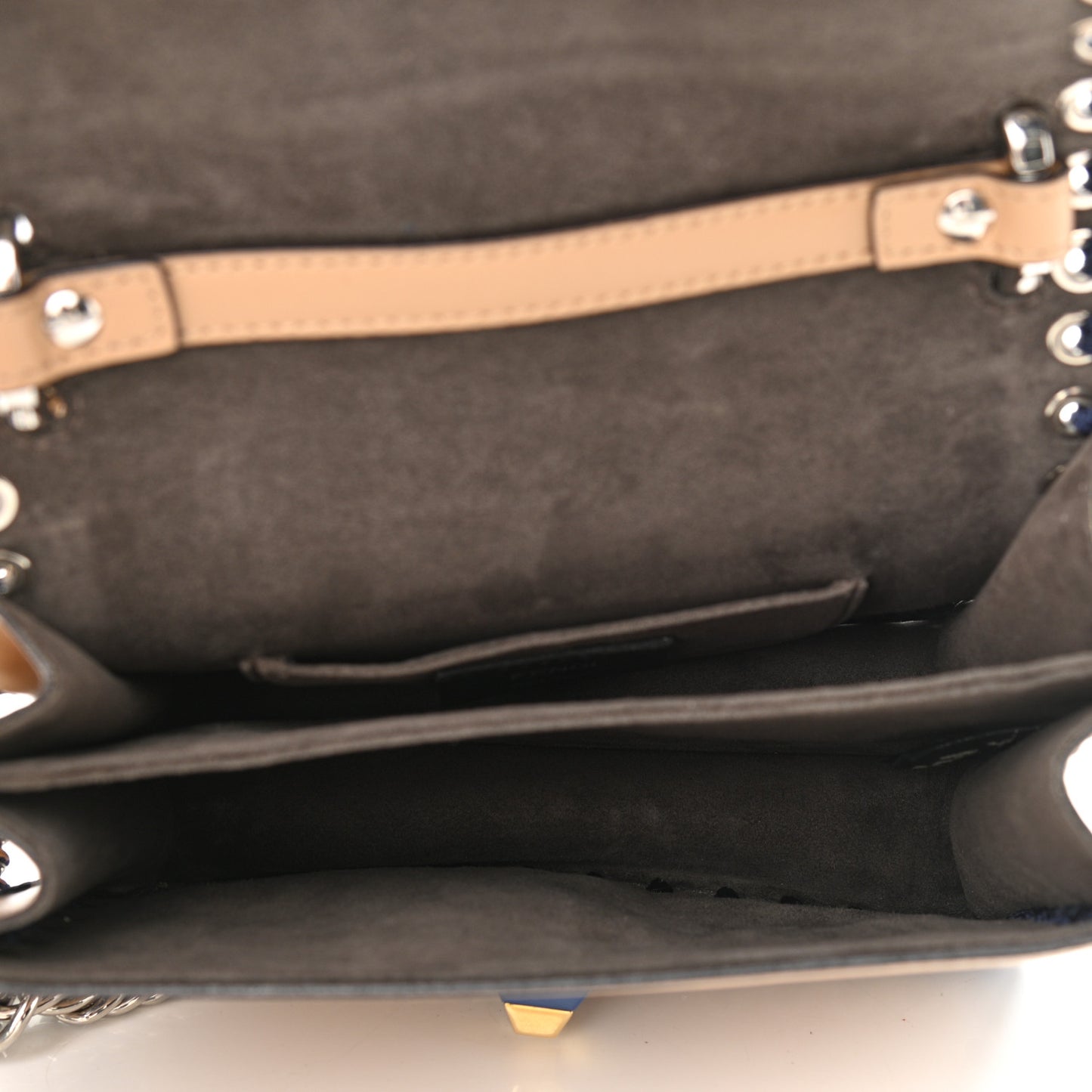 Vitello Liberty Lucido Ribbon Lace Up Studded Small Kan I Shoulder Bag Cuoio Navy