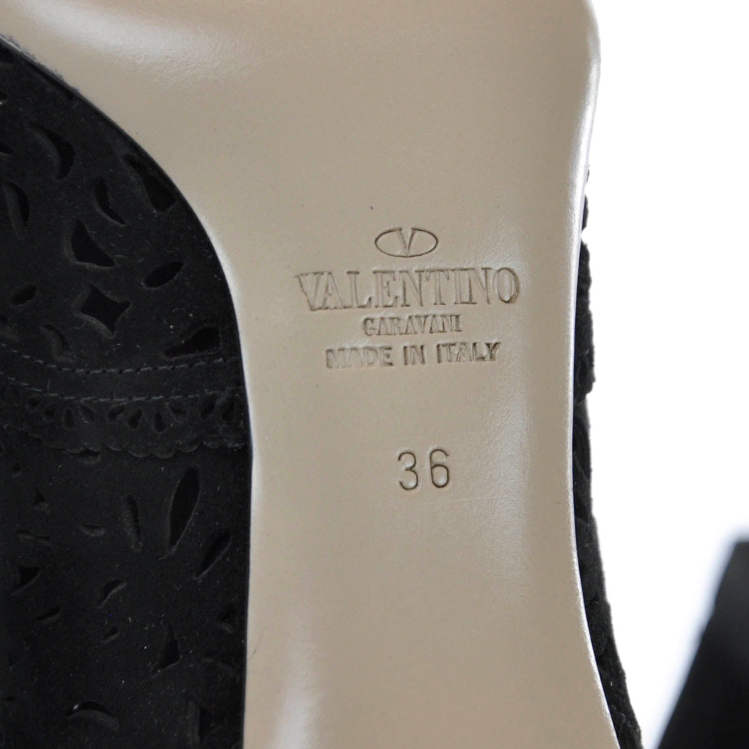 Valentino Garavani Suede Laser Cut Peep Toe Boots 36 Black 4 of 7