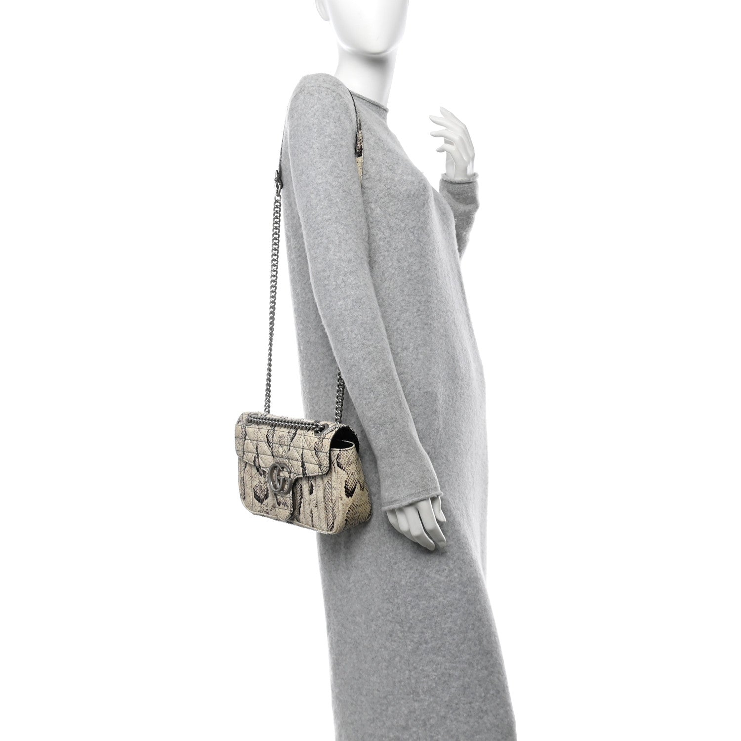 Gucci Snakeskin Matelasse Aria Small GG Marmont Shoulder Bag Roccia 2 of 13