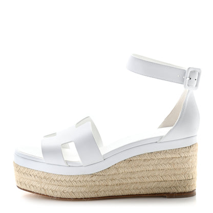 Hermes Goatskin Doll 60 Espadrille Wedge Sandals 38 White 1 of 9