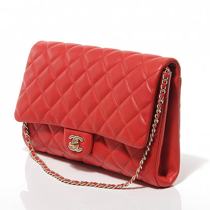 Chanel Lambskin Quilted Clutch Flap Red 6 of 9