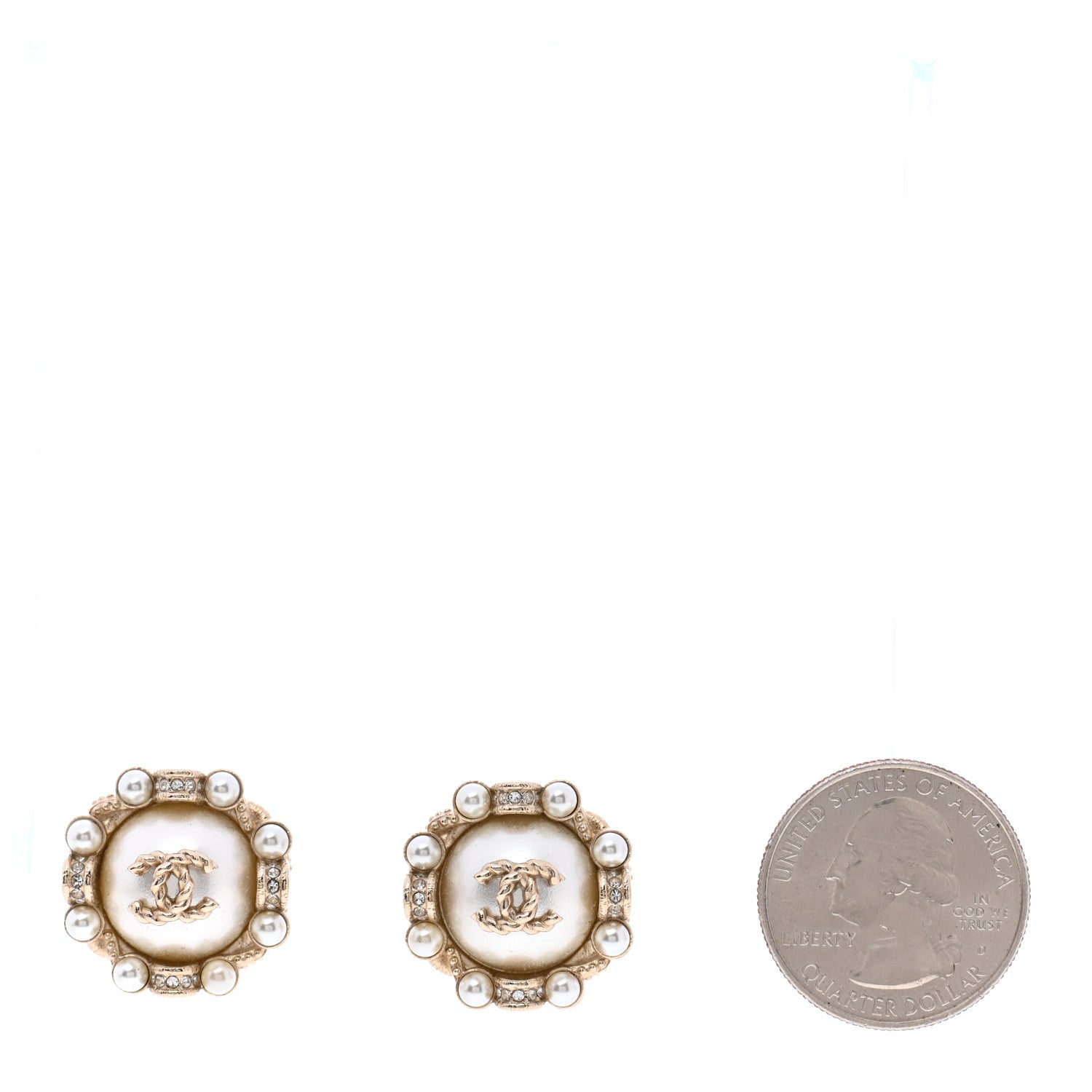 Chanel Pearl Crystal CC Round Clip On Earrings Gold 2 of 4
