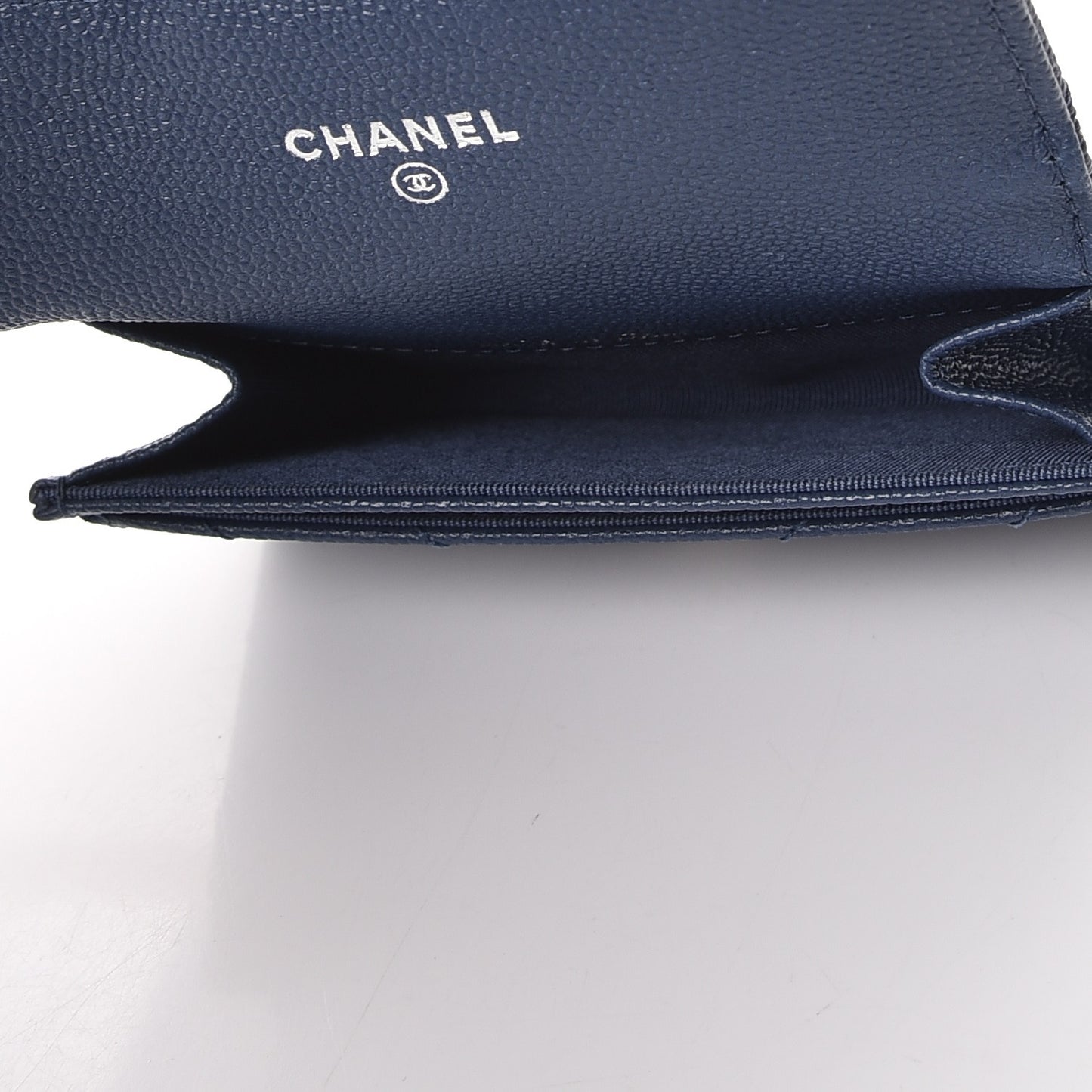 Caviar Chevron Quilted Card Holder Wallet Dark Blue