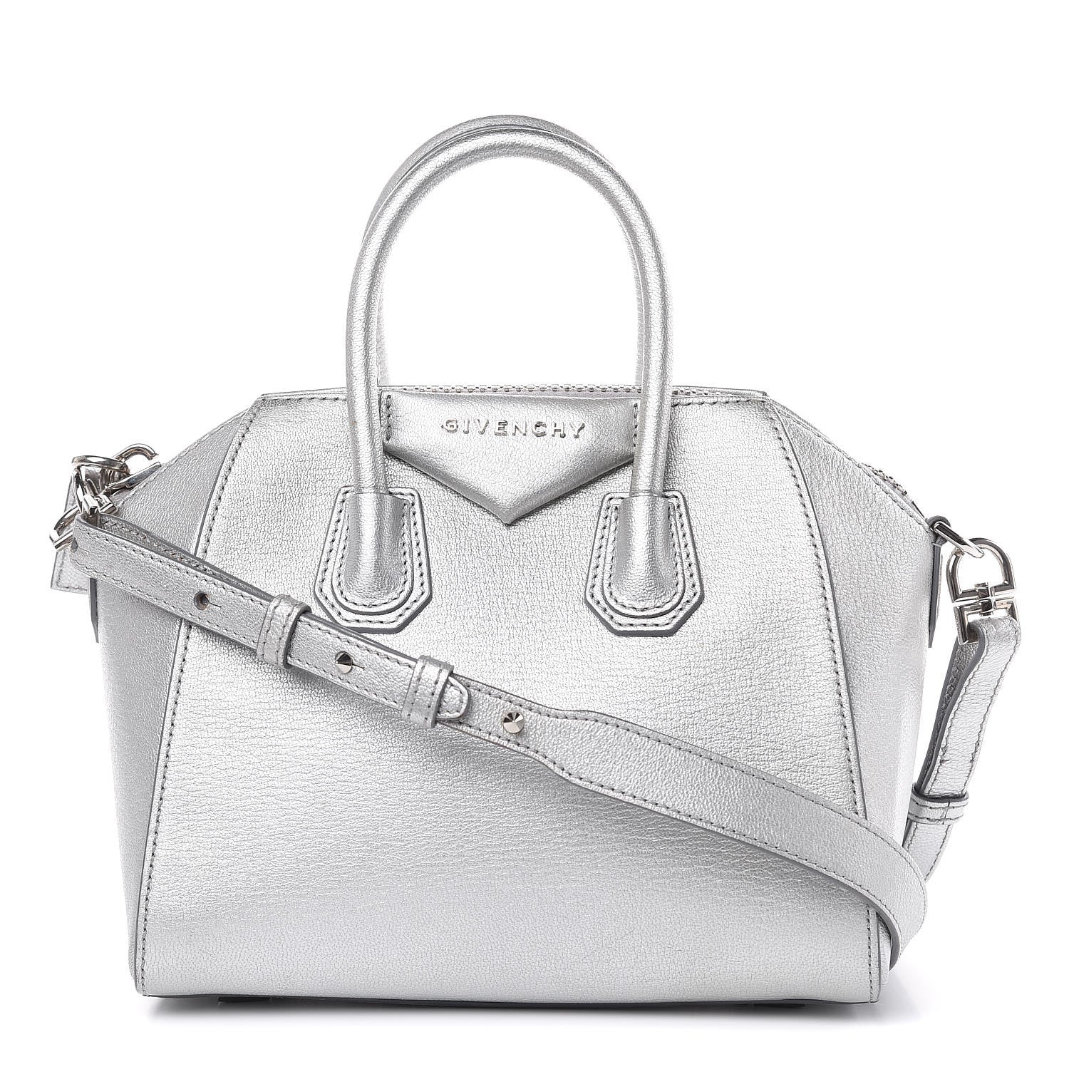 Givenchy Metallic Sugar Goatskin Mini Antigona Silver 1 of 13