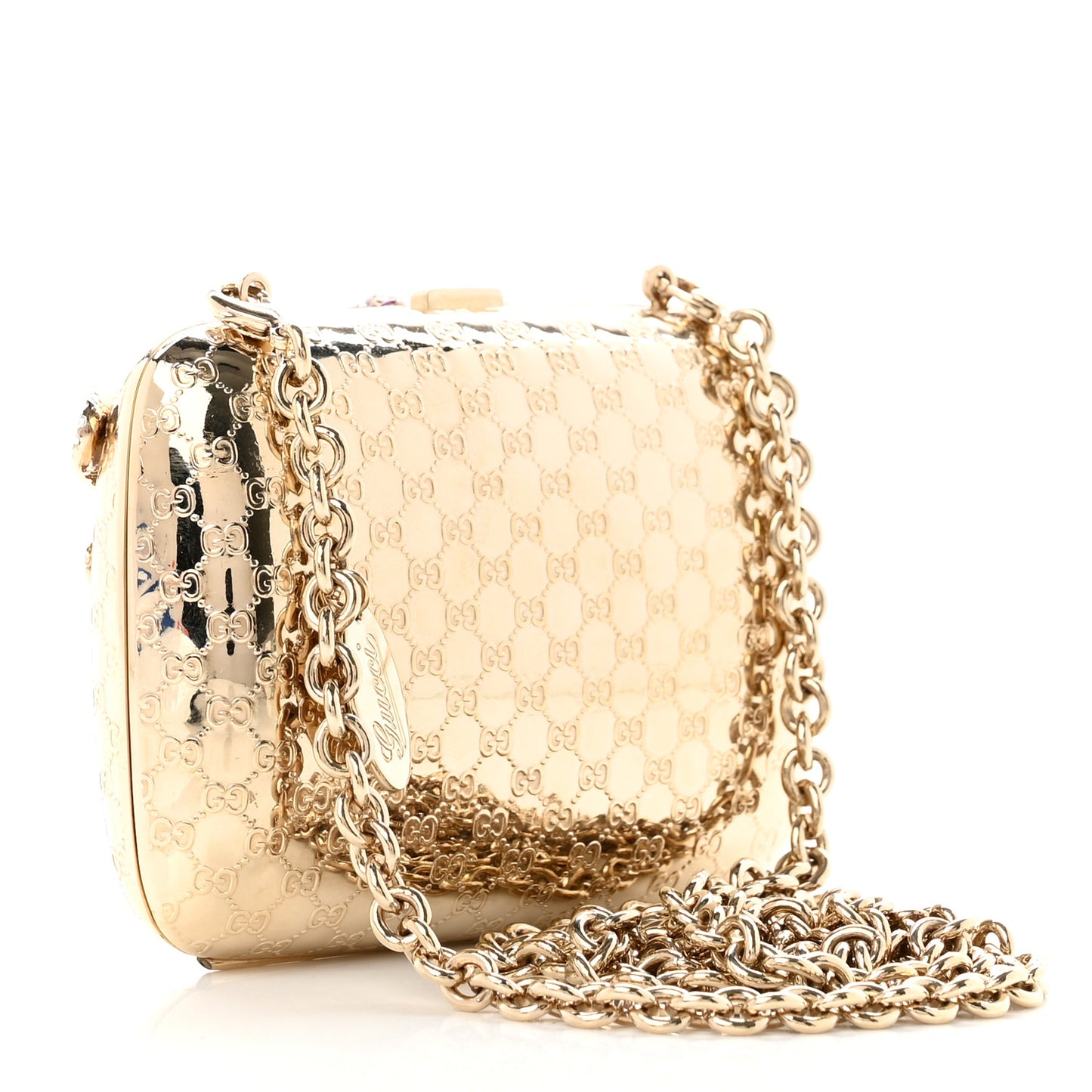 Metal Guccissima Dragonfly Minaudiere Clutch Gold
