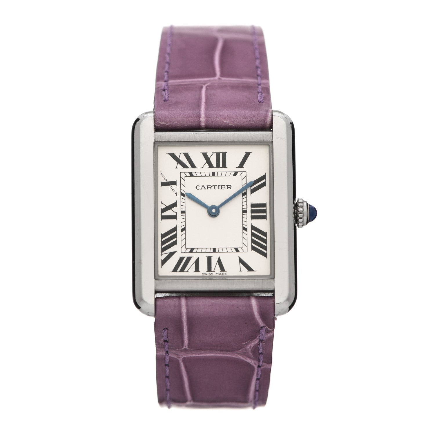 Cartier Stainless Steel Alligator 24mm Tank Solo Quartz Watch Purple 1 of 7