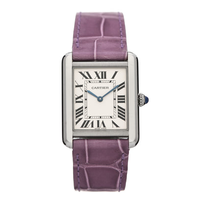 Cartier Stainless Steel Alligator 24mm Tank Solo Quartz Watch Purple 1 of 7