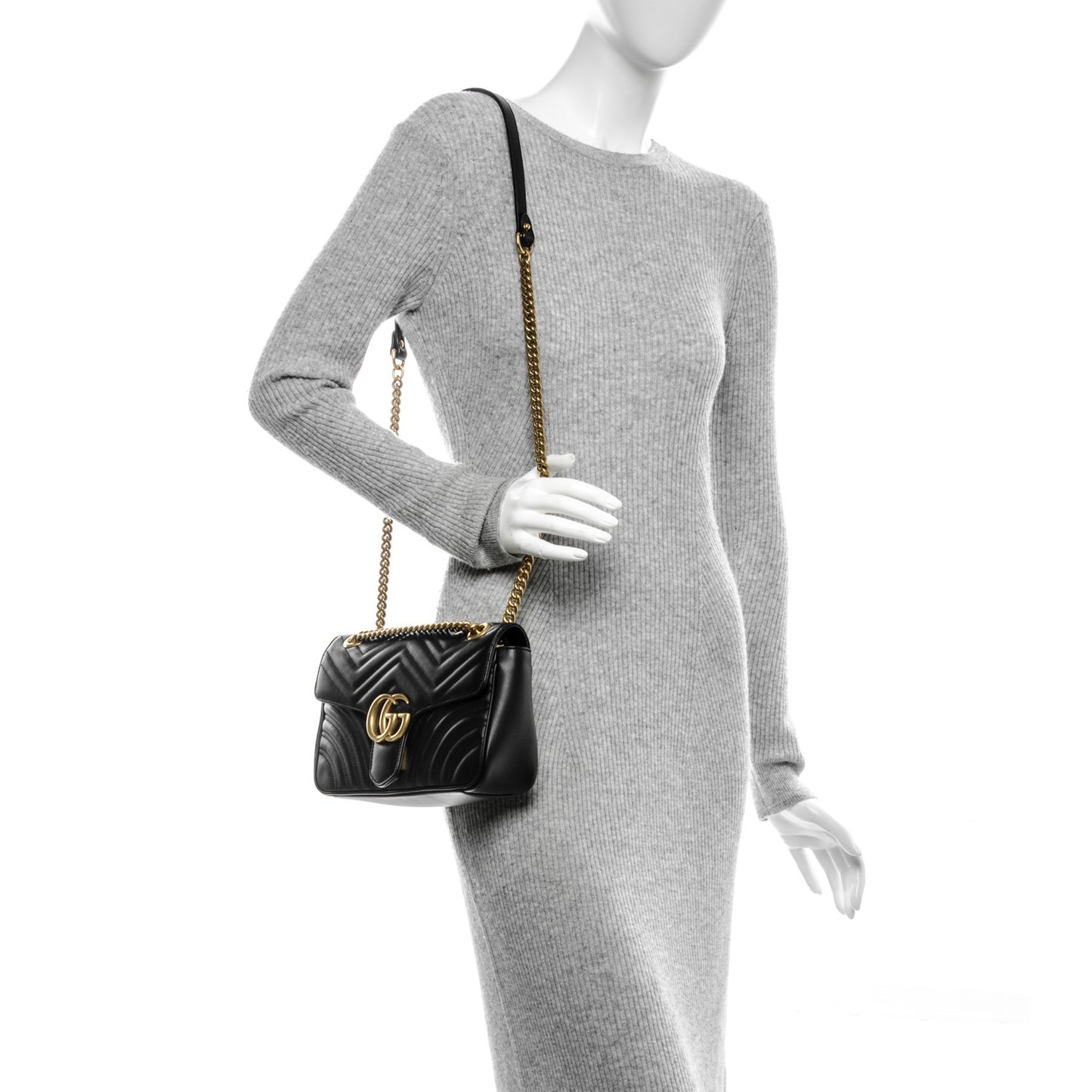 Calfskin Matelasse Small GG Marmont Shoulder Bag Black
