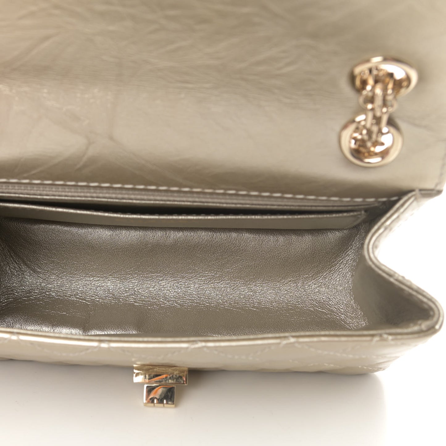 Metallic Aged Calfskin Quilted 2.55 Reissue Mini Flap Light Gold