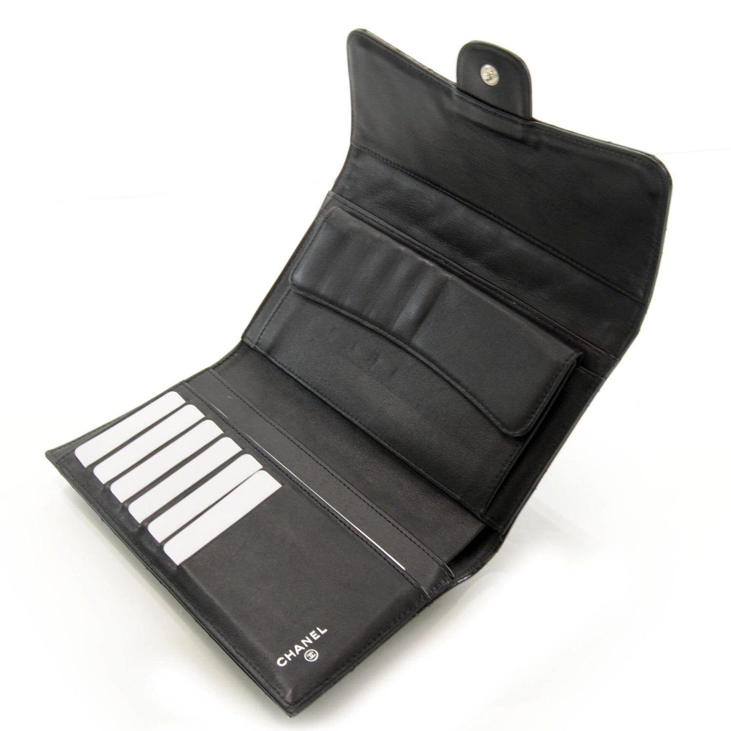 Patent Quilted Large Flap Wallet Black