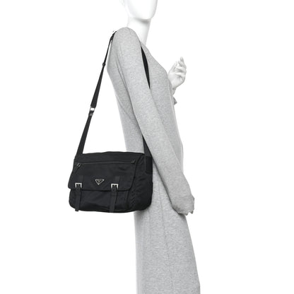 Prada Tessuto Nylon Saffiano Double Buckle Messenger Shoulder Bag Black 2 of 10