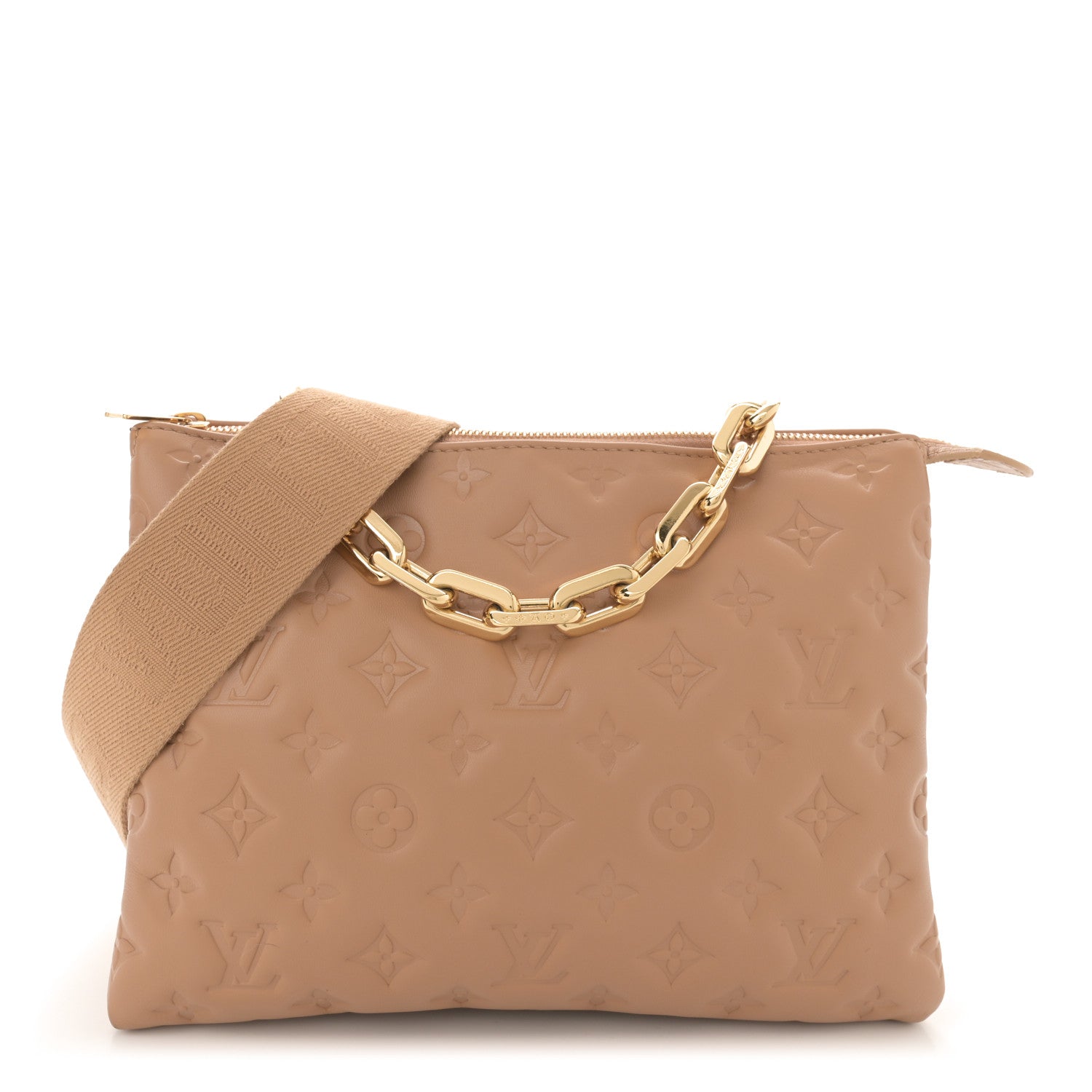 Louis Vuitton Lambskin Embossed Monogram Coussin PM Camel 1 of 12