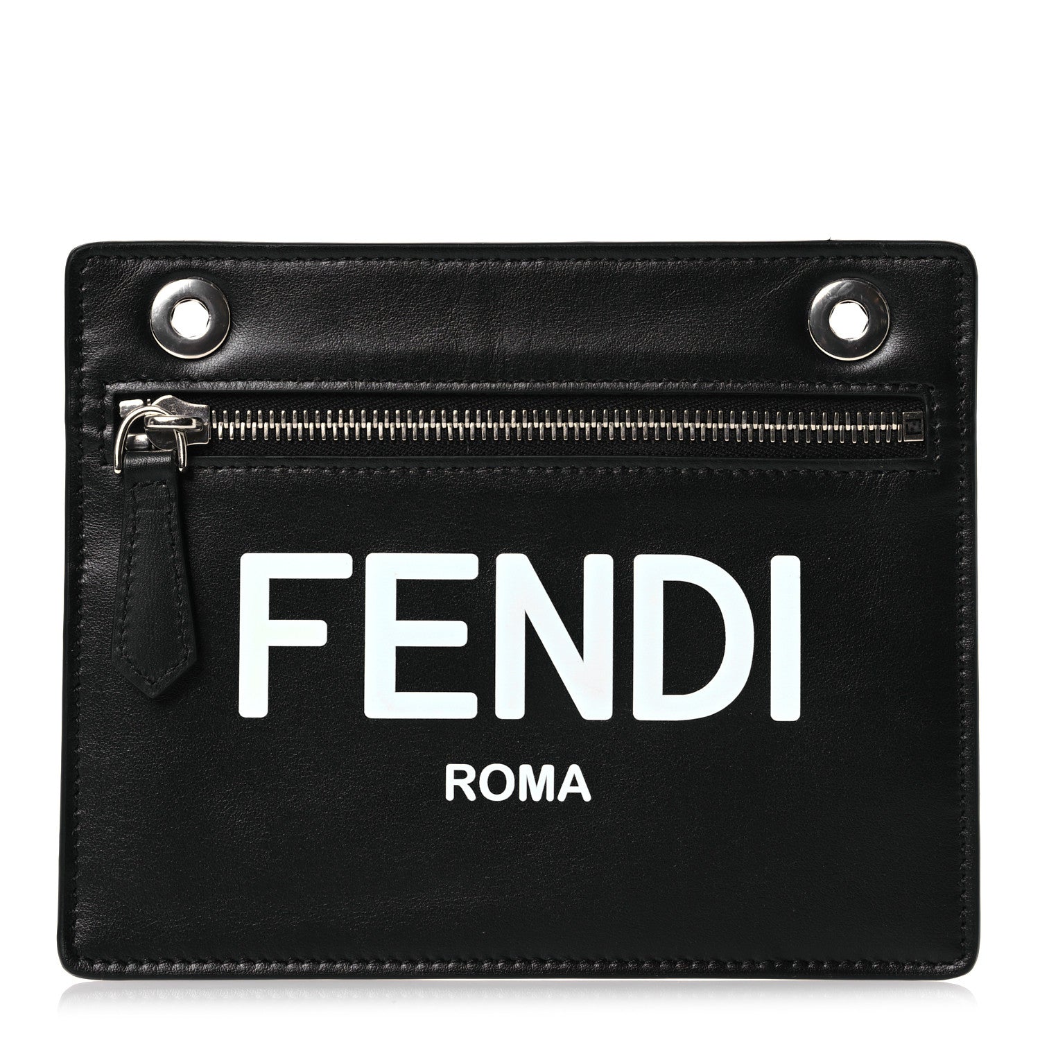 Fendi Glazed Fabric Vitello Liberty FF 1974 Logo Pocket Peekaboo Black 1 of 6