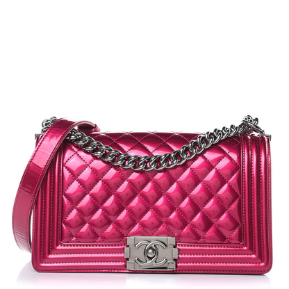 Chanel Metallic Patent Calfskin Quilted Medium Boy Flap Pink 1 of 14
