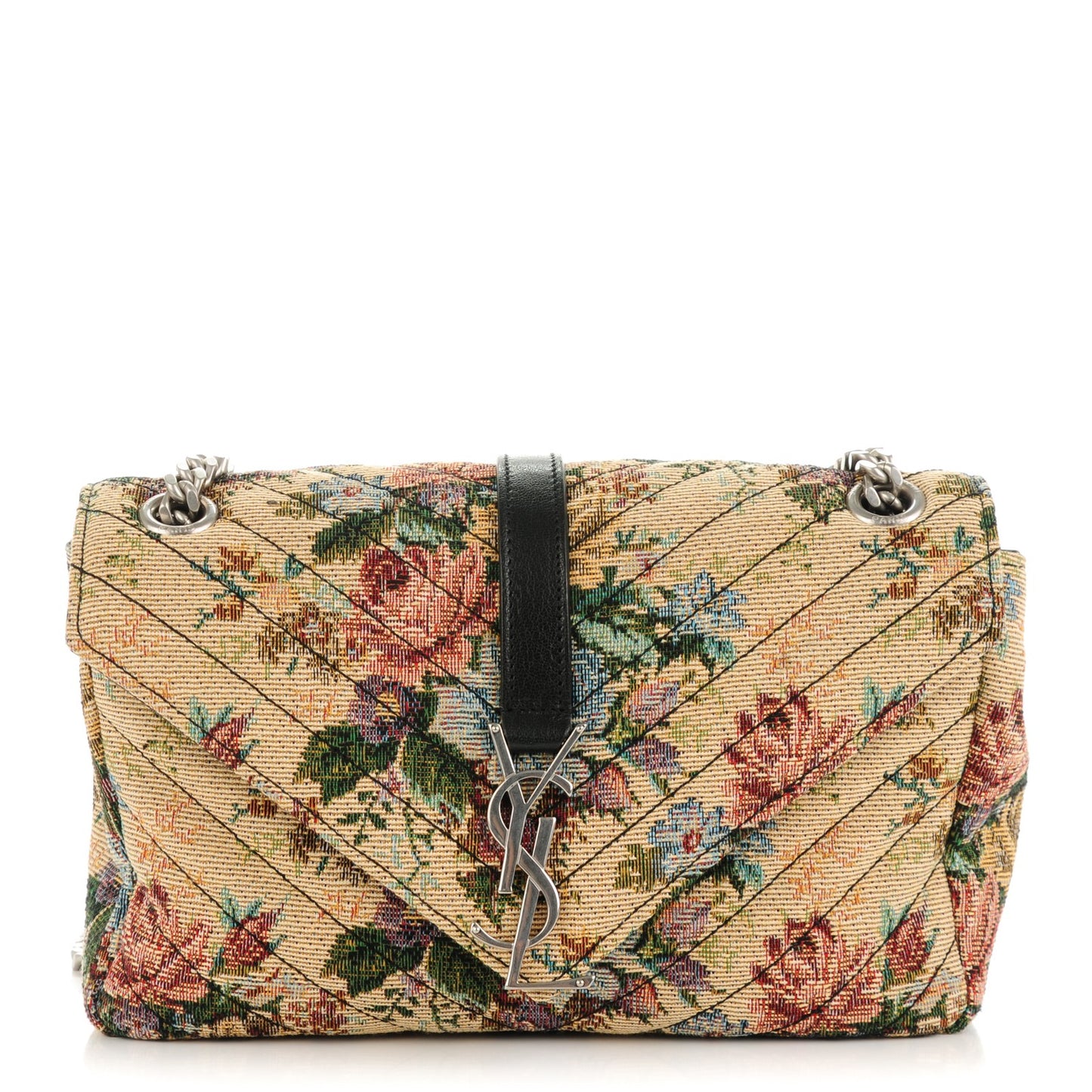 Floral Print Canvas Matelasse Medium Monogram Satchel Beige Blue Red