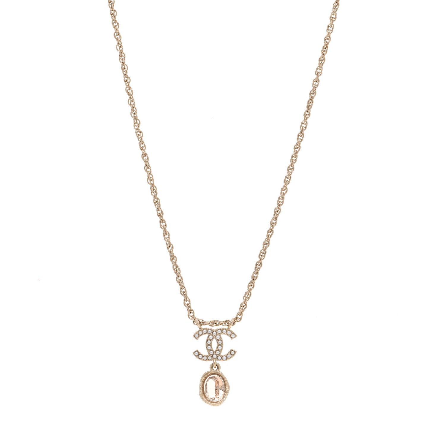 Crystal Pearl CC Necklace Pearly White Gold