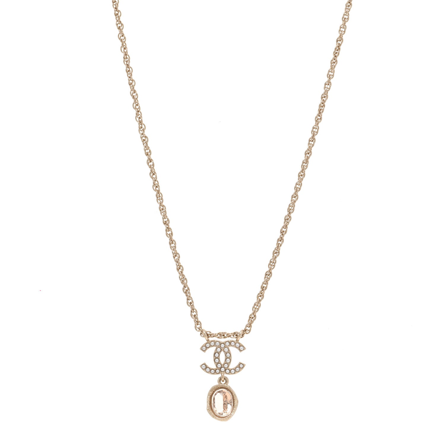 Chanel Crystal Pearl CC Necklace Pearly White Gold 1 of 5