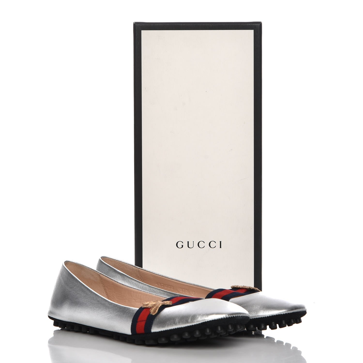 Gucci Metallic Nappa Web Bayadere Ballerina Flats 37.5 Argento 9 of 9