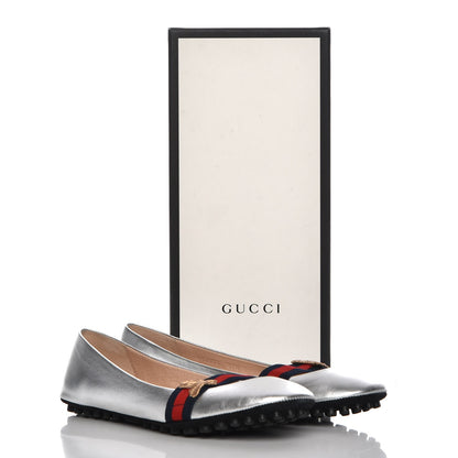 Gucci Metallic Nappa Web Bayadere Ballerina Flats 37.5 Argento 9 of 9