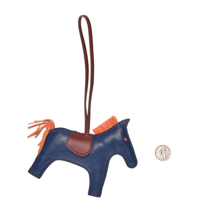 Hermes Milo Lambskin Grigri Rodeo Horse Bag Charm GM Bleu de Malte Rouge H Orange Poppy 2 of 4