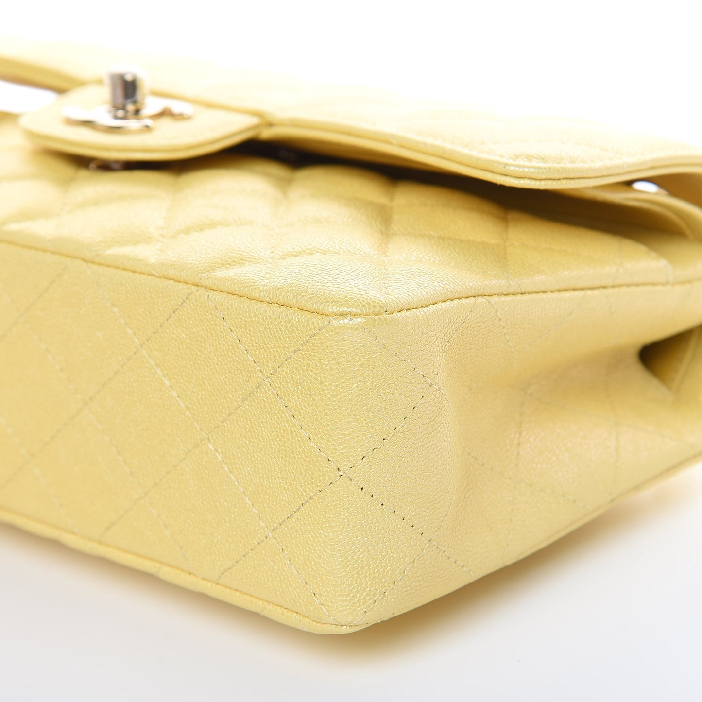 Iridescent Caviar Quilted Small Double Flap Yellow