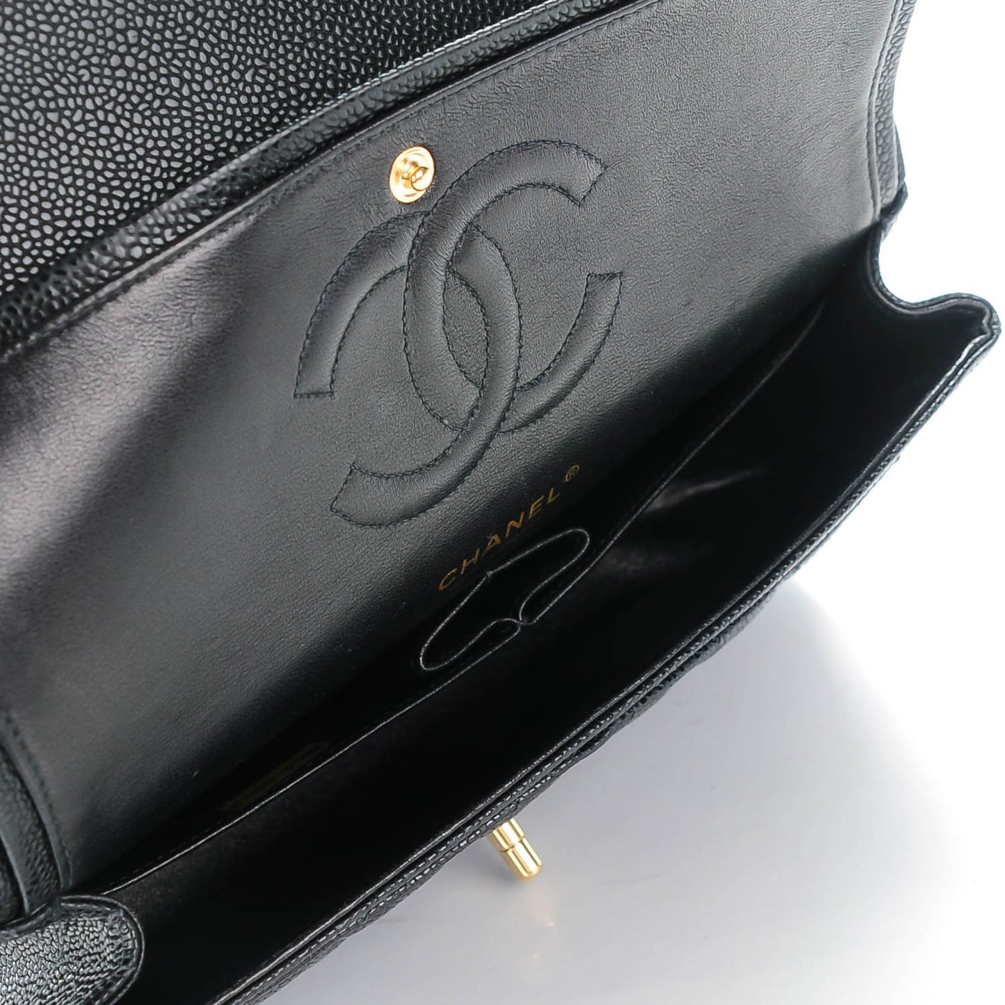 Caviar Quilted Medium Double Flap Black