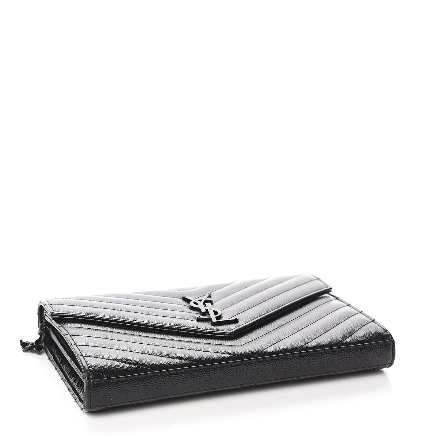 Grain De Poudre Matelasse Chevron Monogram Chain Wallet Black