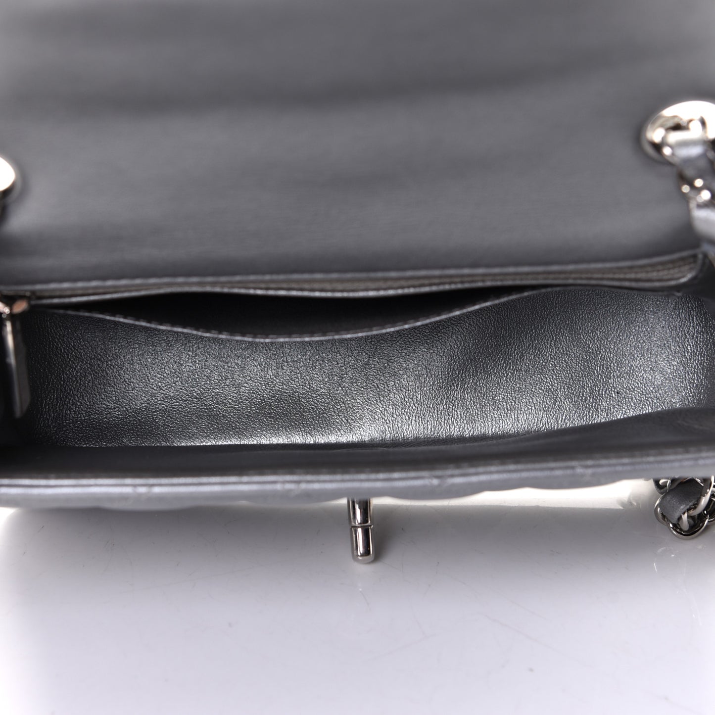 Metallic Lambskin Quilted Mini Rectangular Flap Silver