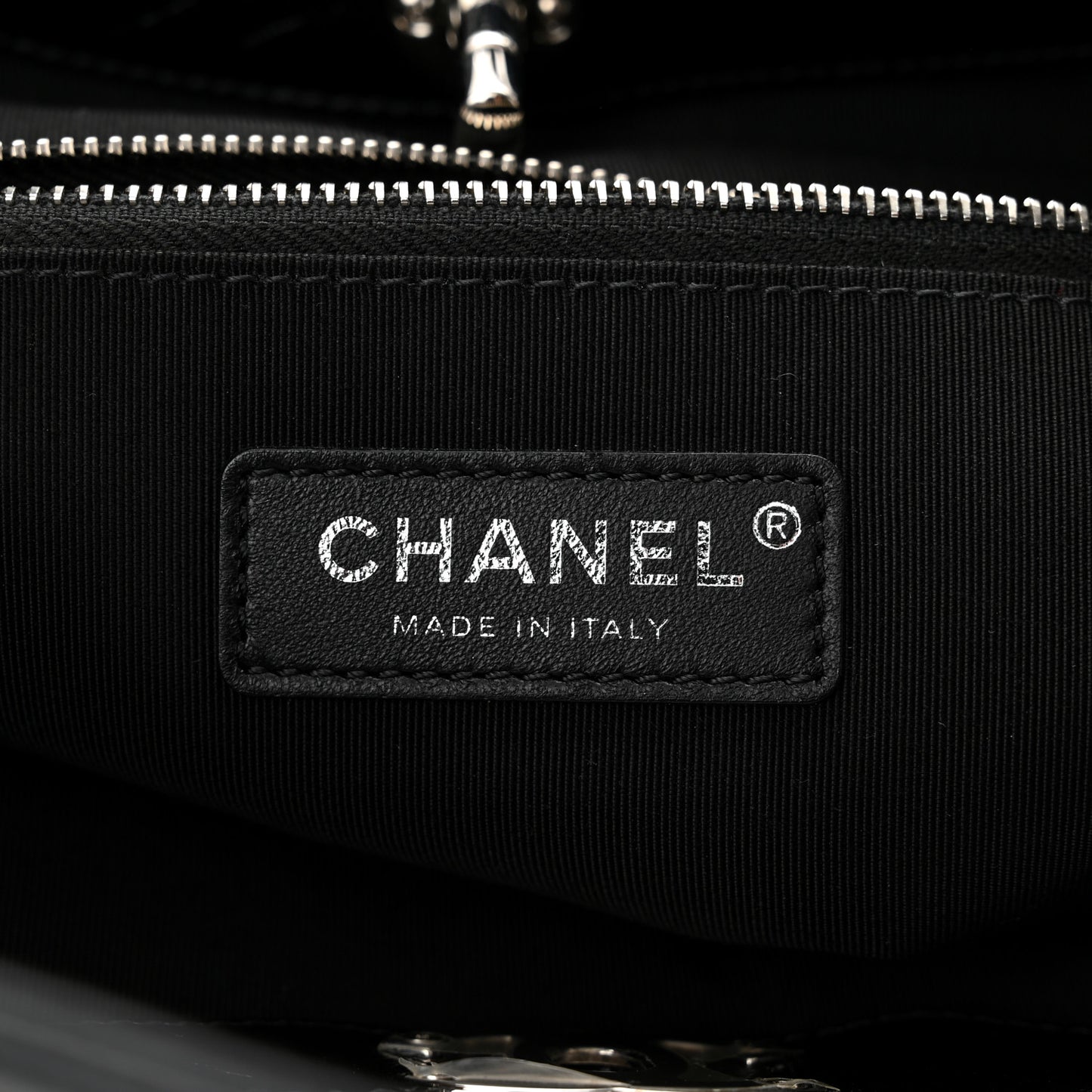 Glazed Calfskin Chevron Stitched Large 31 Shopping Bag Black Multicolor