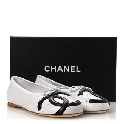 Chanel Lambskin Quilted CC Cambon Ballet Flats 38 White Black 12 of 12