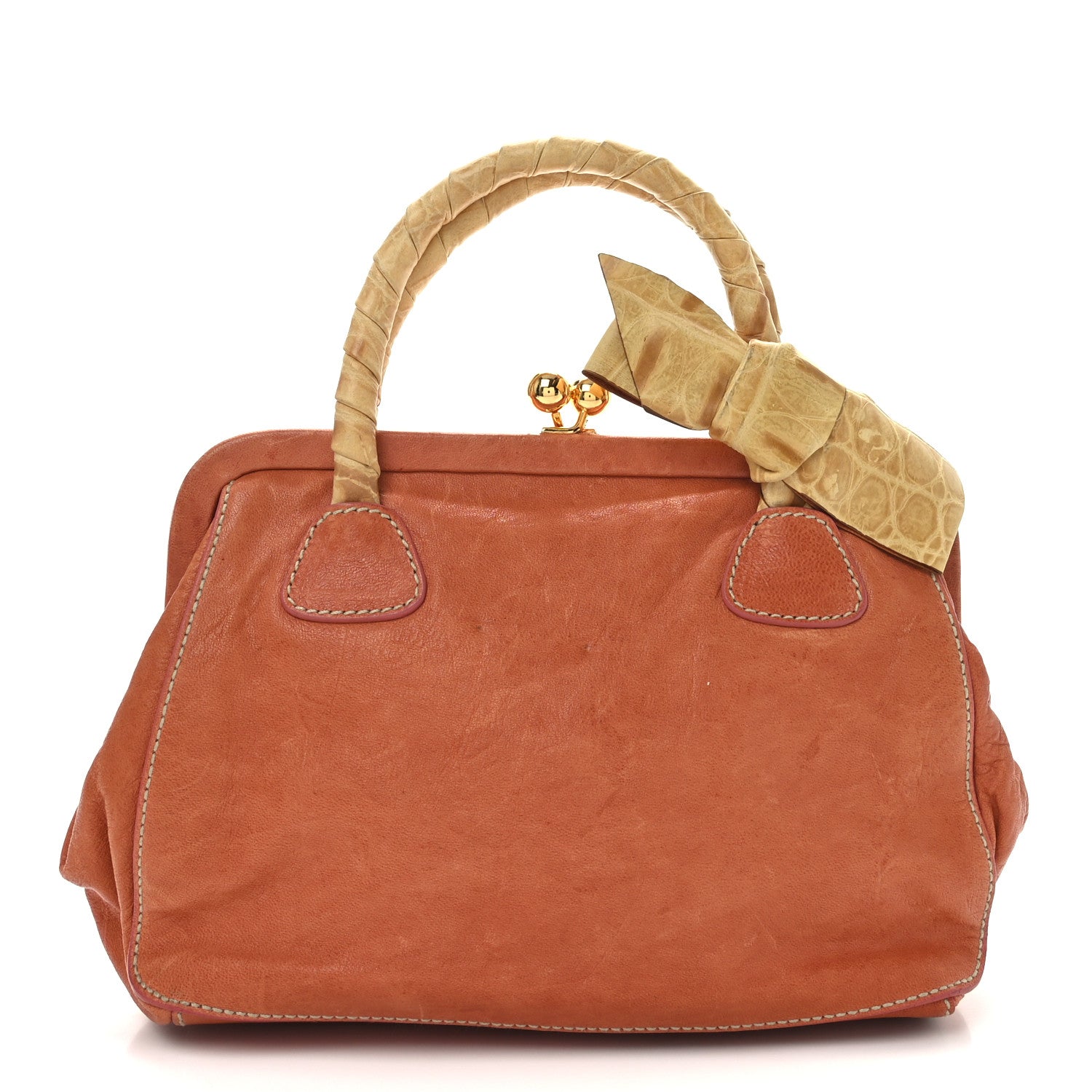 Miu Miu Vitello Crocodile Embossed Kisslock Bow Bag Coral 7 of 9