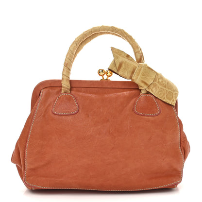 Miu Miu Vitello Crocodile Embossed Kisslock Bow Bag Coral 7 of 9