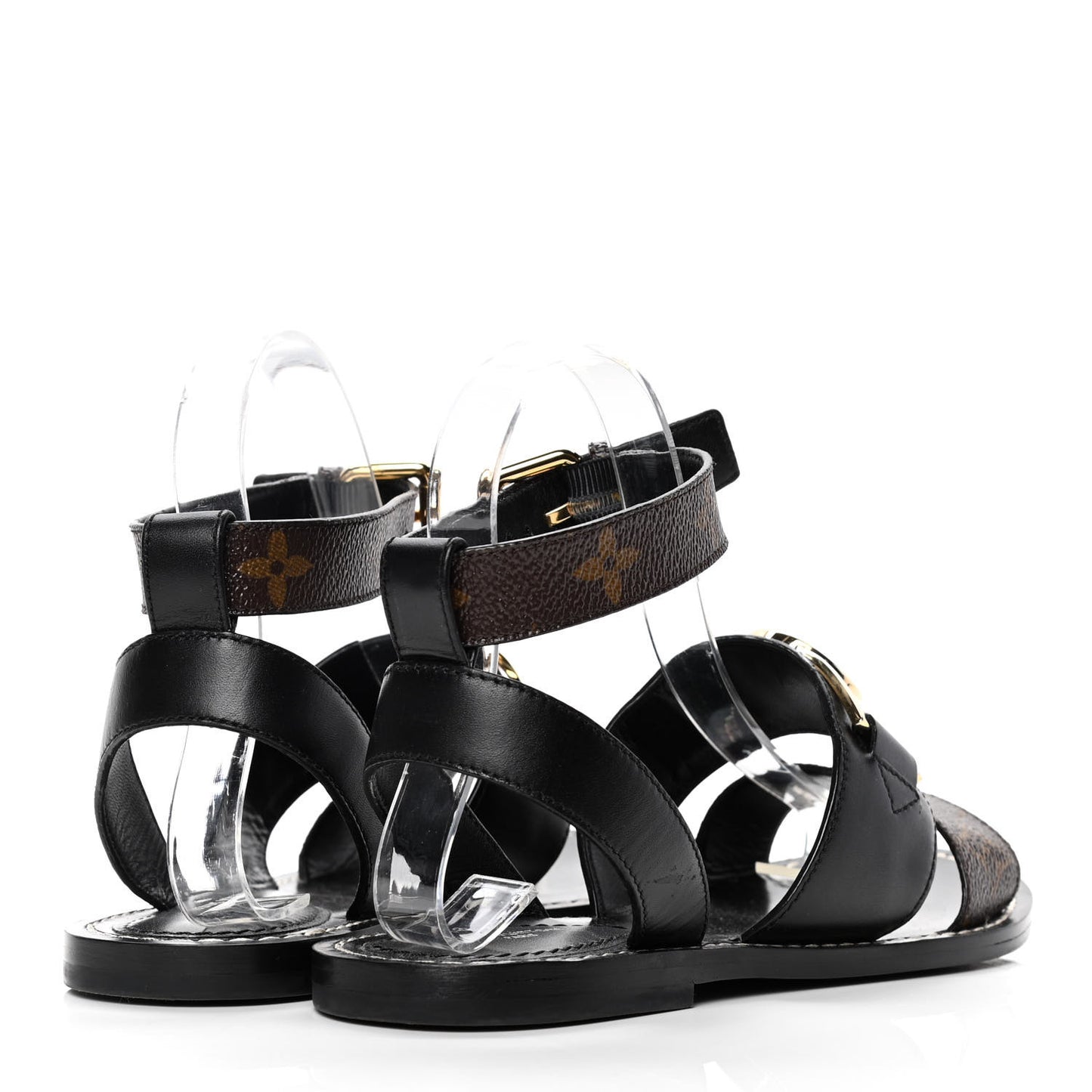 Monogram Calfskin Academy Flat Sandals 36 Black