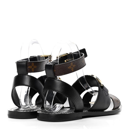 Louis Vuitton Monogram Calfskin Academy Flat Sandals 36 Black 3 of 5